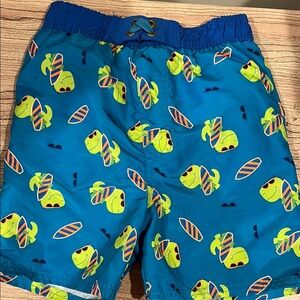 Kids Blue Swim Shorts with Turtle Print